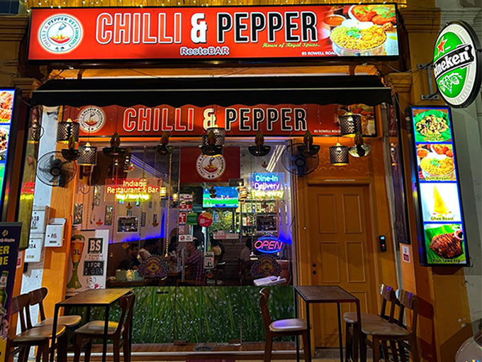 Front view of Chilli & Pepper Rastaurant and Bar in Little India, Singapore